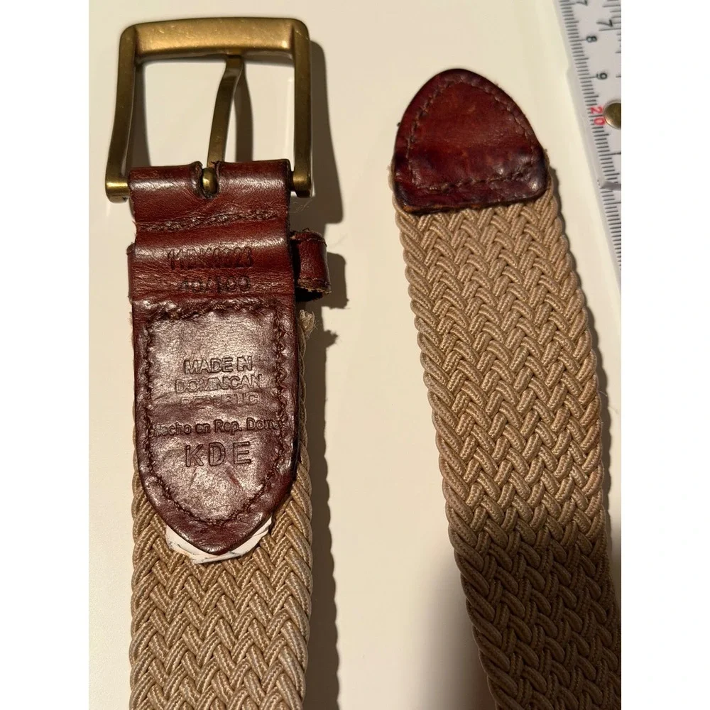 Dockers Mens Braided‎ Stretch Belt Khaki Tan Brown Leather Trim Size 40 11DK0323